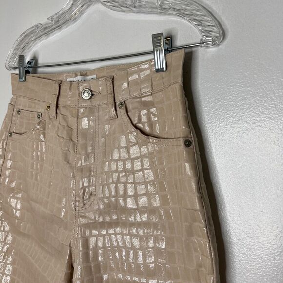 Topshop Crocodile Print Pants Women's Size 28 Beige Faux Leather High Rise NEW - Picture 2 of 10